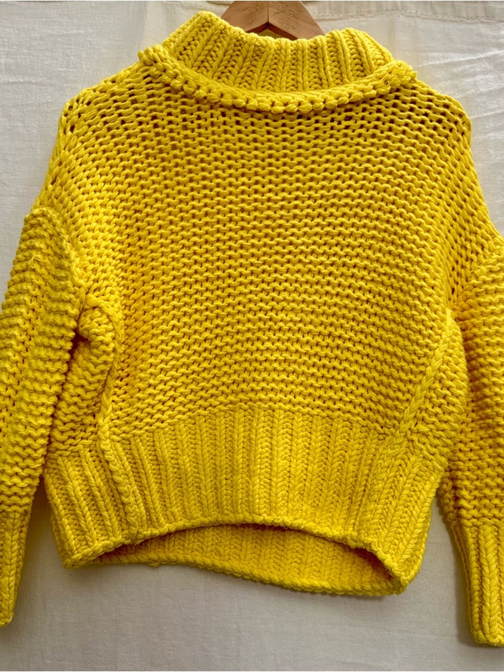 Free People Chunky Knit Sweater XS Limoncello Yellow Boho Summer beach Night